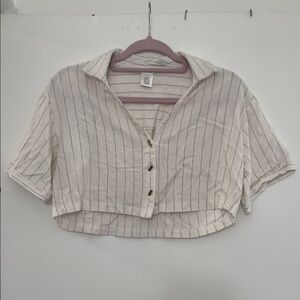 Striped Cream Button-Up Crop Top
